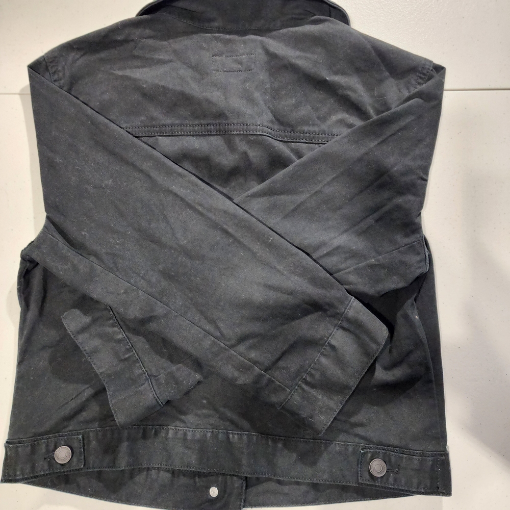 Woman Black Denim Jacket Talla S Hecho En Indonesia 97%cotton 3%spandex - Picture 5 of 7